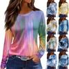 Women's Fashion Hem Slit Casual Floral Print Round Neck Long Sleeve Top