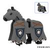 1pcs Medieval Horses Grey Bodies Blue Saddle Blankets White Horse Emblems Yellow Trims Building Block