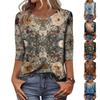 Ayollar uchun moda vintage 3/4 yengli top, ayollar kundalik uch chorak yengli dumaloq yoqali bosmali futbolka bluzka