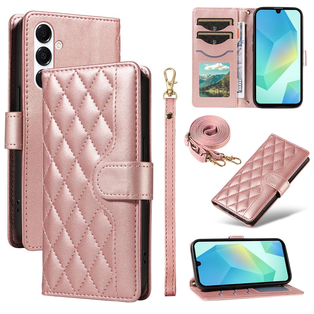 Для Samsung Galaxy A16 5G/Galaxy A16 4G/Galaxy A17 5G/Galaxy A26 5G Чехол-кошелек Ромбовидный кожаный чехол для телефона с ремешком