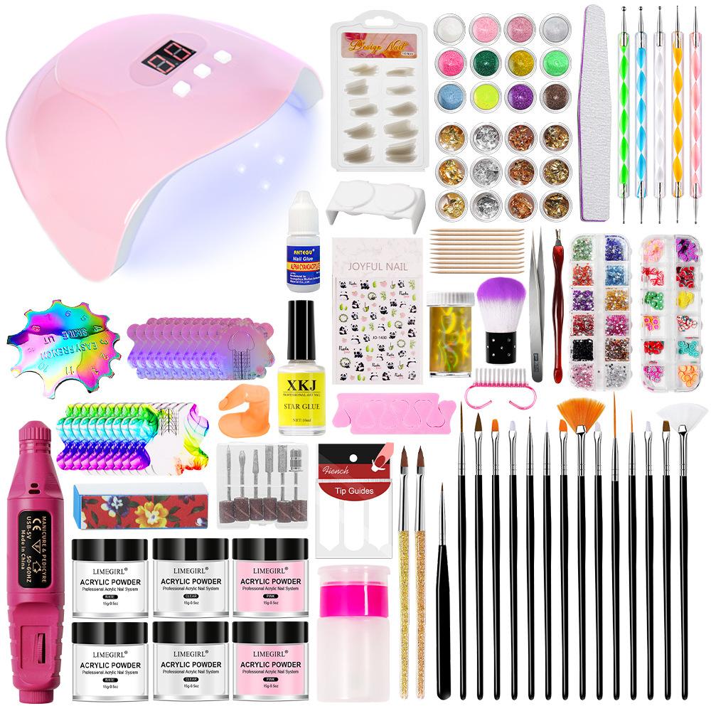 Acrylic Nail Powder Kit with LED Lamp and Drill, Full Nail Art Tools Set, Private Label, DIY Salon-Quality Nail Equipment