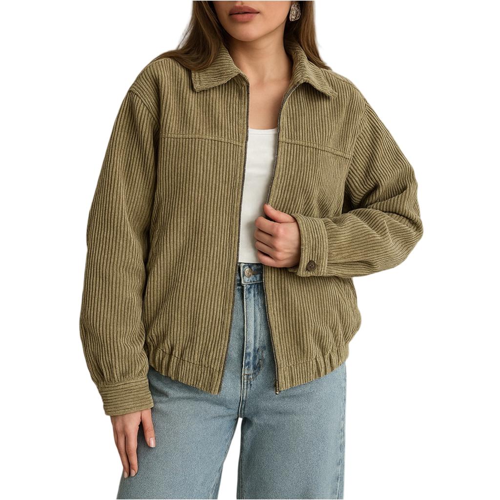 Женская повседневная куртка с лацканами, длинными рукавами и молнией, однотонная