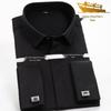 Golden Shield Black French Cuff Men's Long Sleeve Slim Fit Non-Iron Pure Cotton Dress Shirt