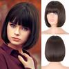 Women Short Straight Bob Wig with Bangs Synthetic Hairpiece Black Brown Grey Cosplay Wigs for Party Daily Shoulder Length