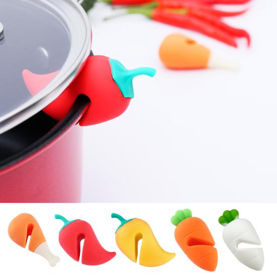 3Pcs Silicone Pot Lid Anti-spill Rack Chili Pepper Pot Lid Lifter Heat-Resistant Anti-Overflow Kitchen Tool