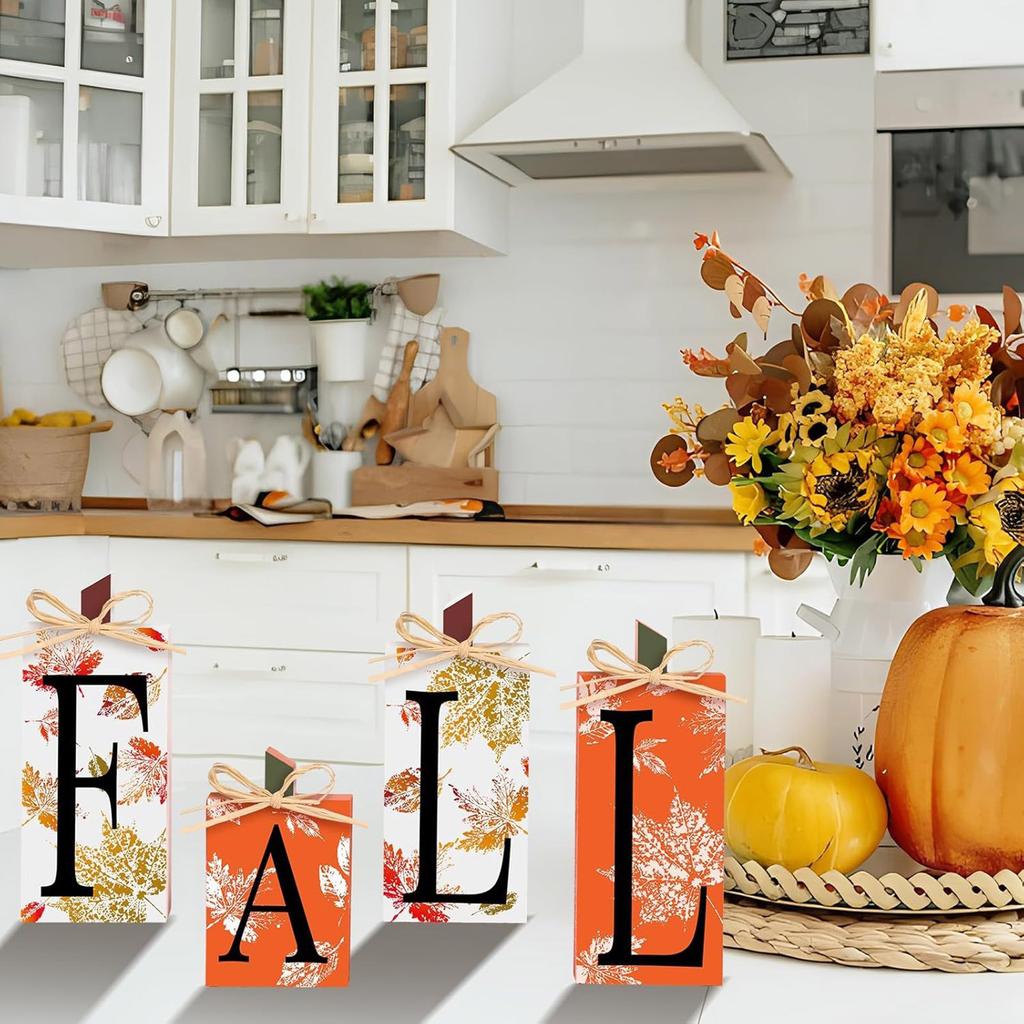 Natural Wooden Fall Lettered Sign Block Tiered Tray Decors Thanksgiving Autumn Home Accent For Seasonal Shelf Display