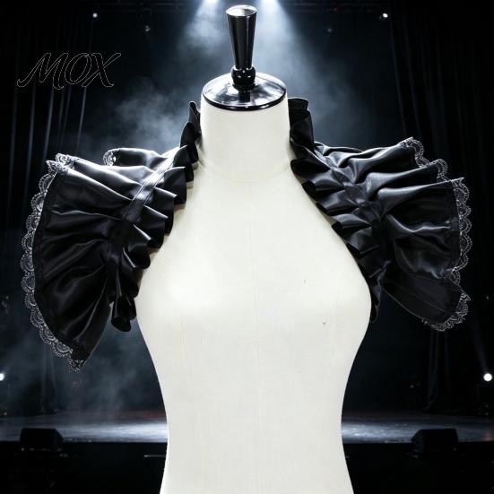 Fashion Neck Decor Vintage Victorian Ruffled Shrug Shawl, Gothic Fake Collar Shoulder Wrap Adjustable Ribbon Tie Capelet with for Cosplay Costume