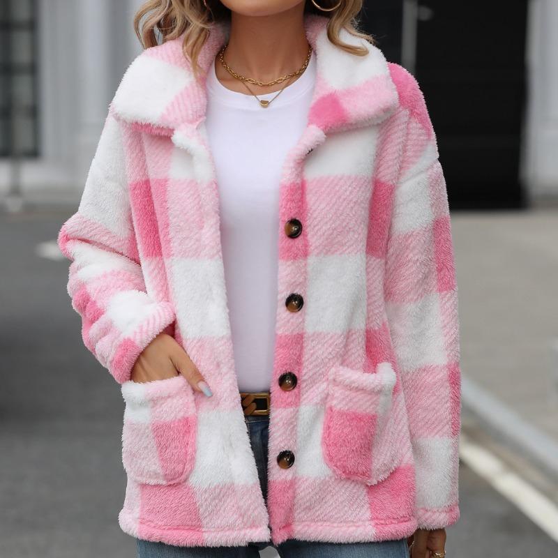 Осенне-зимнее женское пальто, модное однобортное двустороннее повседневное твидовое пальто средней длины в клетку с длинными рукавами и лацканами