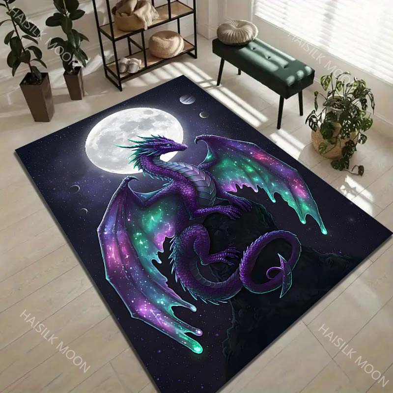 Purple cosmic dragon with moon Print Carpet Rug for Living Room Bedroom Sofa Doormat Home Decor Non-slip Floor Mat