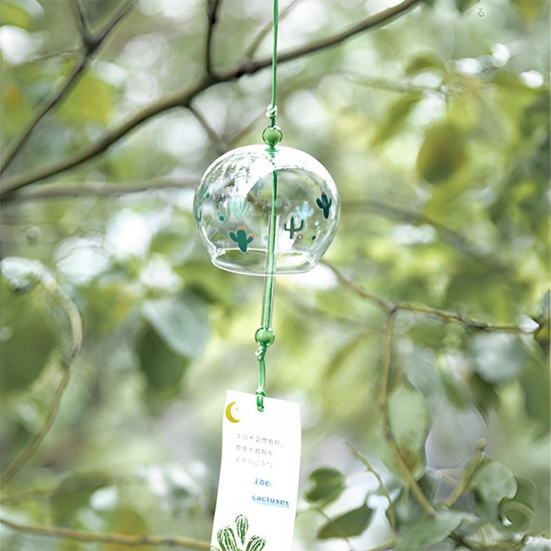 Japanese Wind Bell Sakura Pattern Wind Chimes Handmade Glass Furin Home Decor