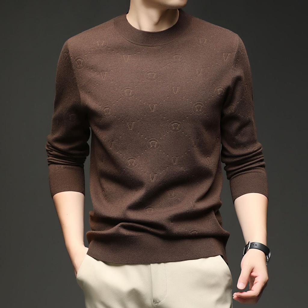 Мужской свитер с шерстяным утеплителем 420 г, весенне-осенний, повседневный, из шелка тутового дерева, мужская одежда