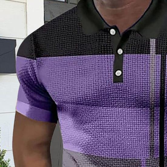 Мужская рубашка свободного кроя, колор-блок, на пуговицах, отложной воротник, короткие рукава, пуловер, средней длины, повседневная