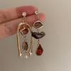 French Oil Painting Style Retro Art Abstract Female Fashion Asymmetrical Design Korean Version Personality Earrings Tide