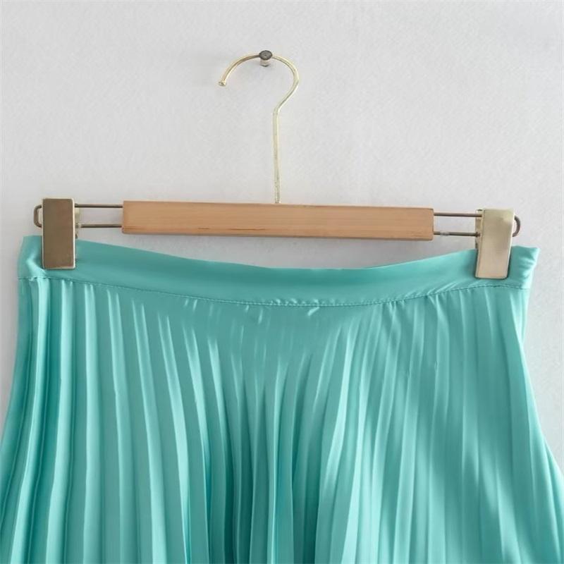 Женская мода Однотонная плиссированная атласная юбка миди Винтажная с высокой талией на молнии Свободная женская юбка Уличная одежда