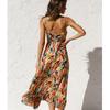 Elegant High-waisted Printed Long Dress For Holiday Sexy V-neck Camisole Ladies Dress Casual Sleeveless Bandage Vestidos 26028