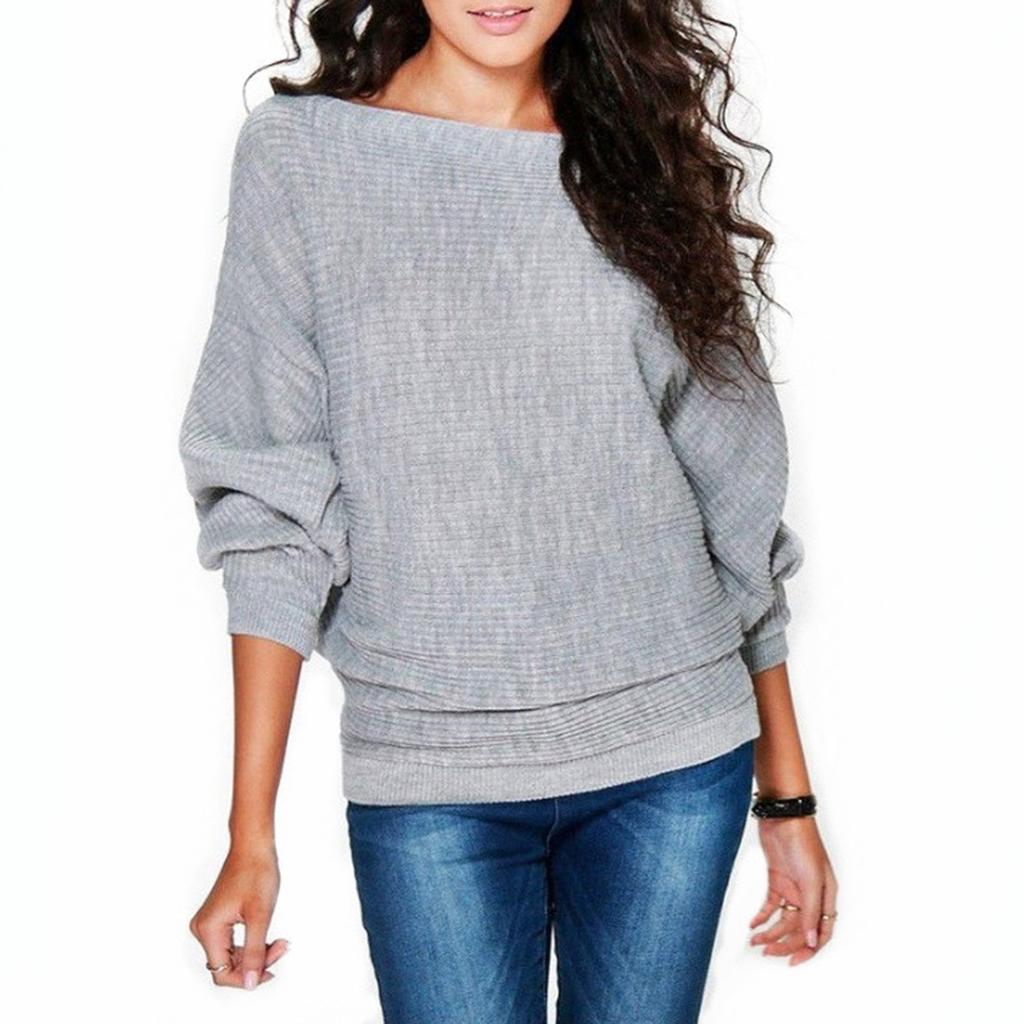 Женский повседневный модный свободный однотонный сексуальный вязаный топ на одно плечо с длинными рукавами