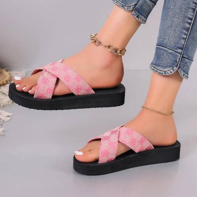 Женские модные сандалии, Сандалии на толстой подошве-платформе с перекрестными ремешками, Летние спортивные сандалии с ремешком на щиколотке и пряжкой 2024