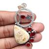 Fossil Coral Garnet Gemstone Mother's Day Silver Jewelry Pendant  2.75"