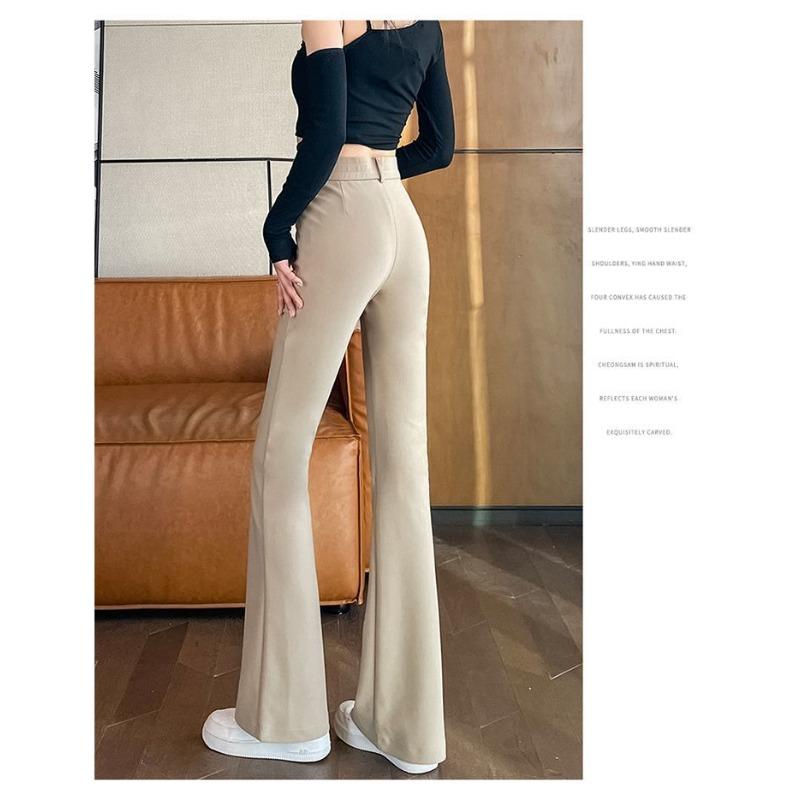 Women's Khaki High Waisted Flare Pants Casual Slim Fit Stretchy Bell Bottom Trousers