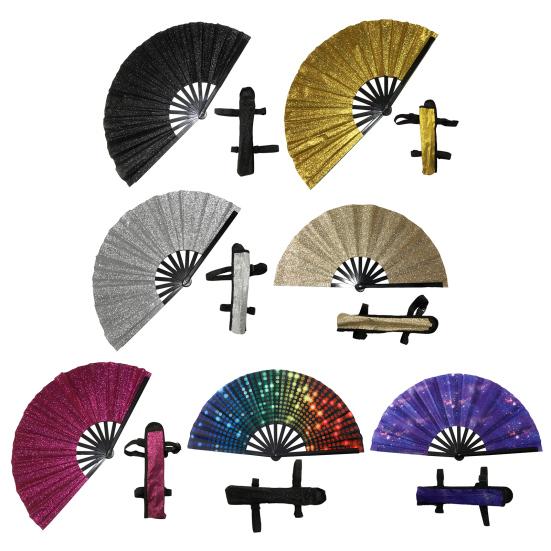 Yousheng Rave Folding Hand Fan Glitter Holographic Handheld Fan Rave Party Dancing Clap Fan for Festival Club Performance