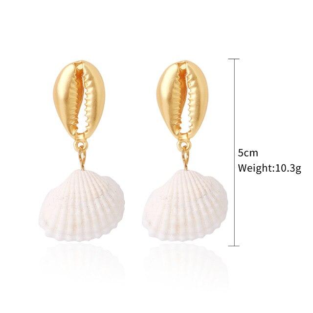 Bohemian White Shell Stud Earrings for Women Girls Cute Brincos Gold Dangle Earrings Fashion Jewelry Gifts for Girlfriend