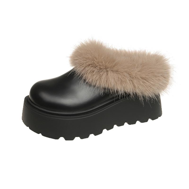 2025 Autumn and Winter New Korean Version of High-end Lazy Thick-soled Heightening Cotton Shoes Fashionable Versatile Plush Warm Fluffy Shoes