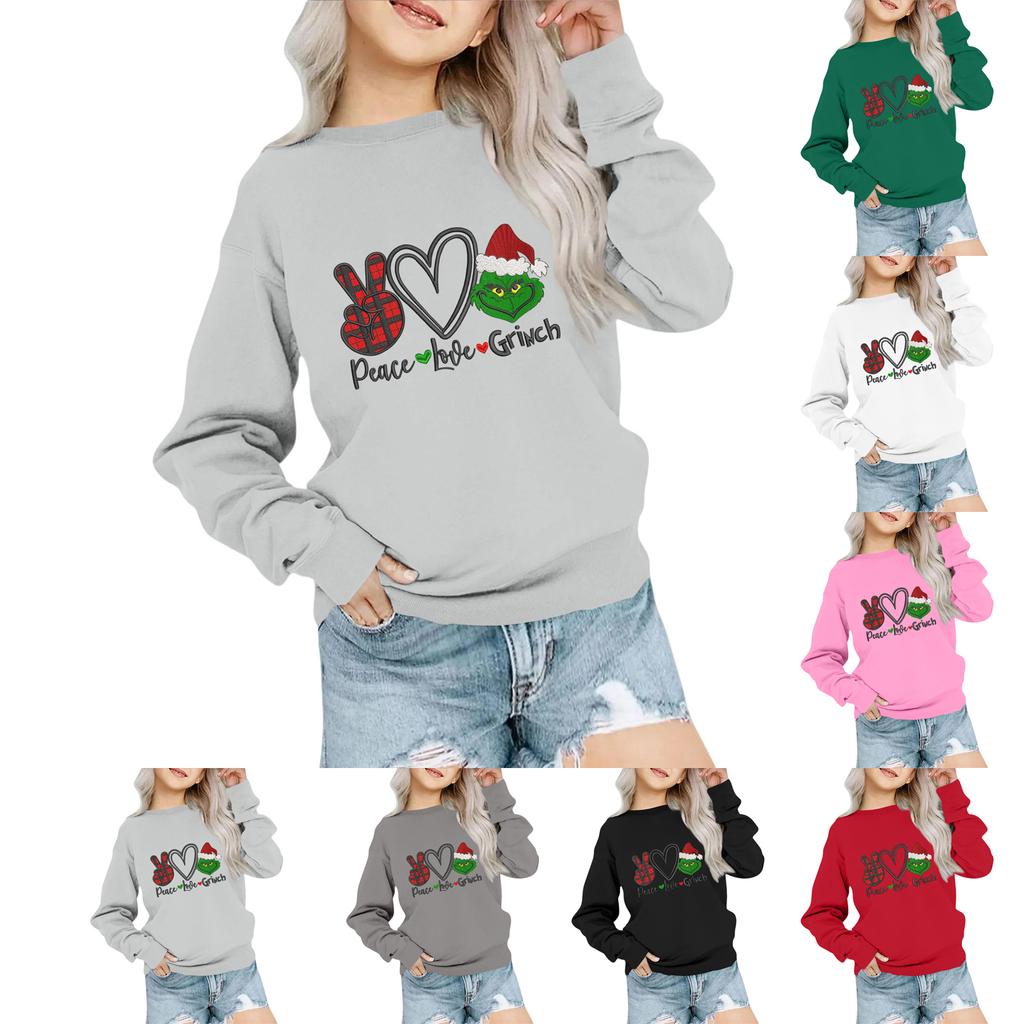 Kids' Fashion Loose-Fit Casual Long-Sleeve Christmas Print Oversized Crewneck Sweatshirt