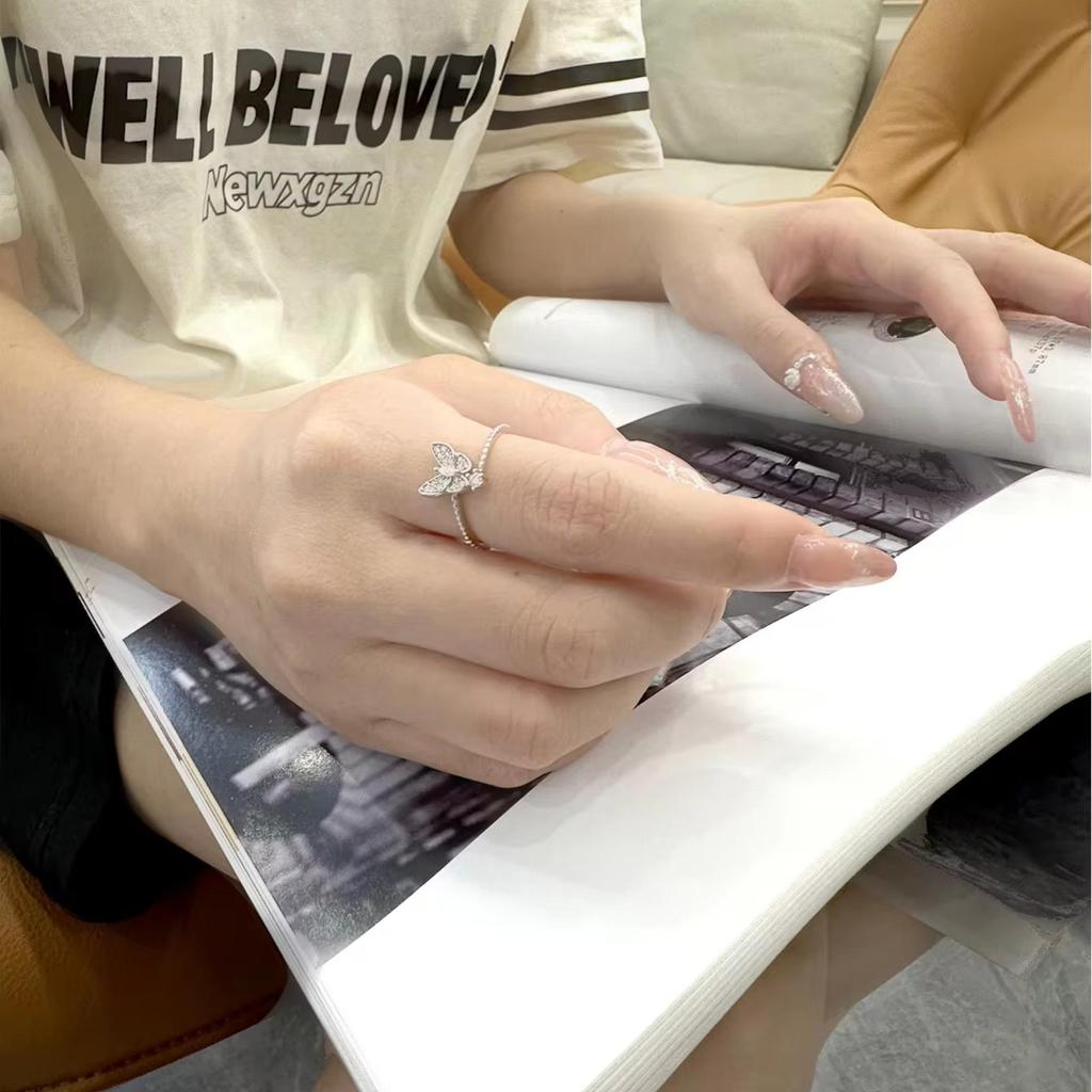 Shiny Butterfly Rings For Women Girls Minimalist Ring Delicate Women Silver Color White Stone Butterfly Ring Wedding Bands Jewelry