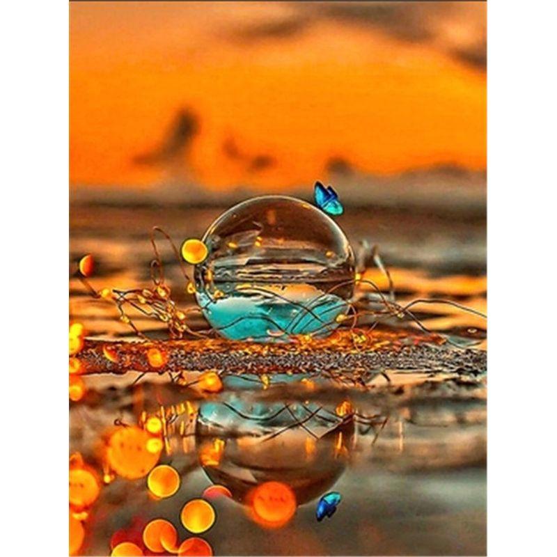 5D Diy Алмазная картина Полный круглый стеклянный стакан для воды Пейзаж Алмазная вышивка крестом Мозаика Домашний пейзаж Стена