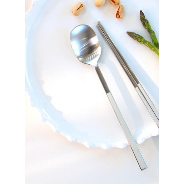 French Blanc Ceramic Color Premium Cutlery Set for 2, Cream, Gray, 2 Spoons + 2 Pairs of Chopsticks, Korean Popular Tableware