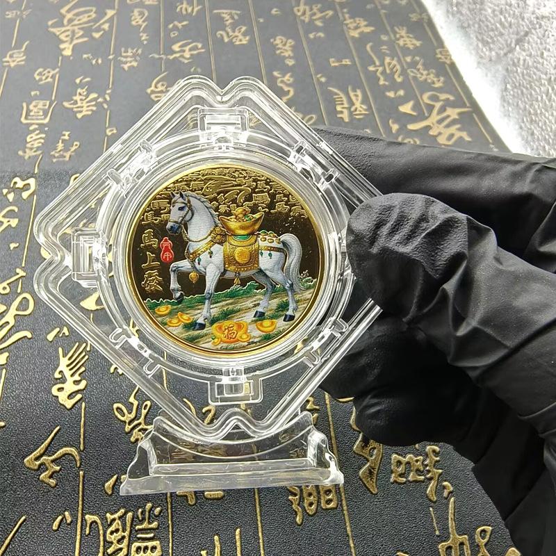 'Металлическая памятная медаль Год Лошади Зодиак Лошадь Сувенирная монета Квадратная вращающаяся Декор для дома Подарок'