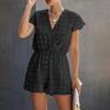 Fashion Women's Casual Loose V-Neck Solid Color Pocket Short Sleeve Jumpsuit