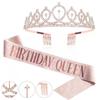 Rose Gold Birthday Crown Belt Rhinestone Ladies Girls Queen Tiaras Birthday Gifts Ladies Party Supplies Birthday Decorations