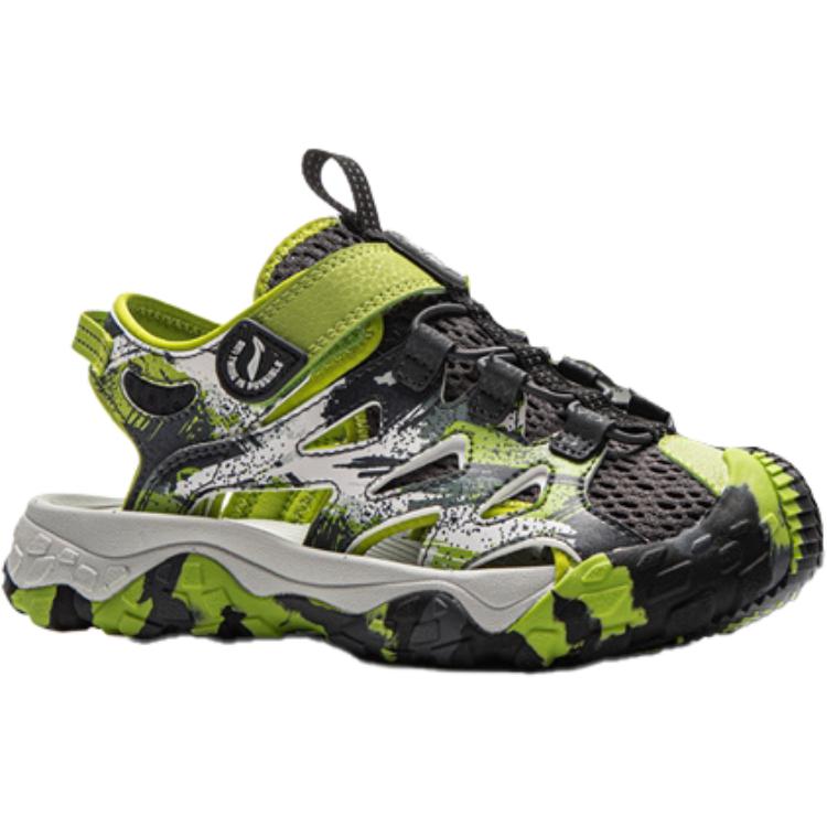 Li Ning Kids Outdoor Synthetic Leather Comfortable Soft Non-Slip Wear-Resistant Low-Top Sandals Kids Sandals Green YKEV030-1