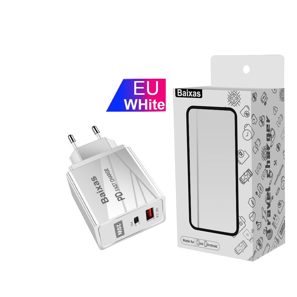 Быстрое зарядное устройство QC3.0+PD: Мультивольтажный USB 5В/9В/12В, совместимый с EU/UK/AU