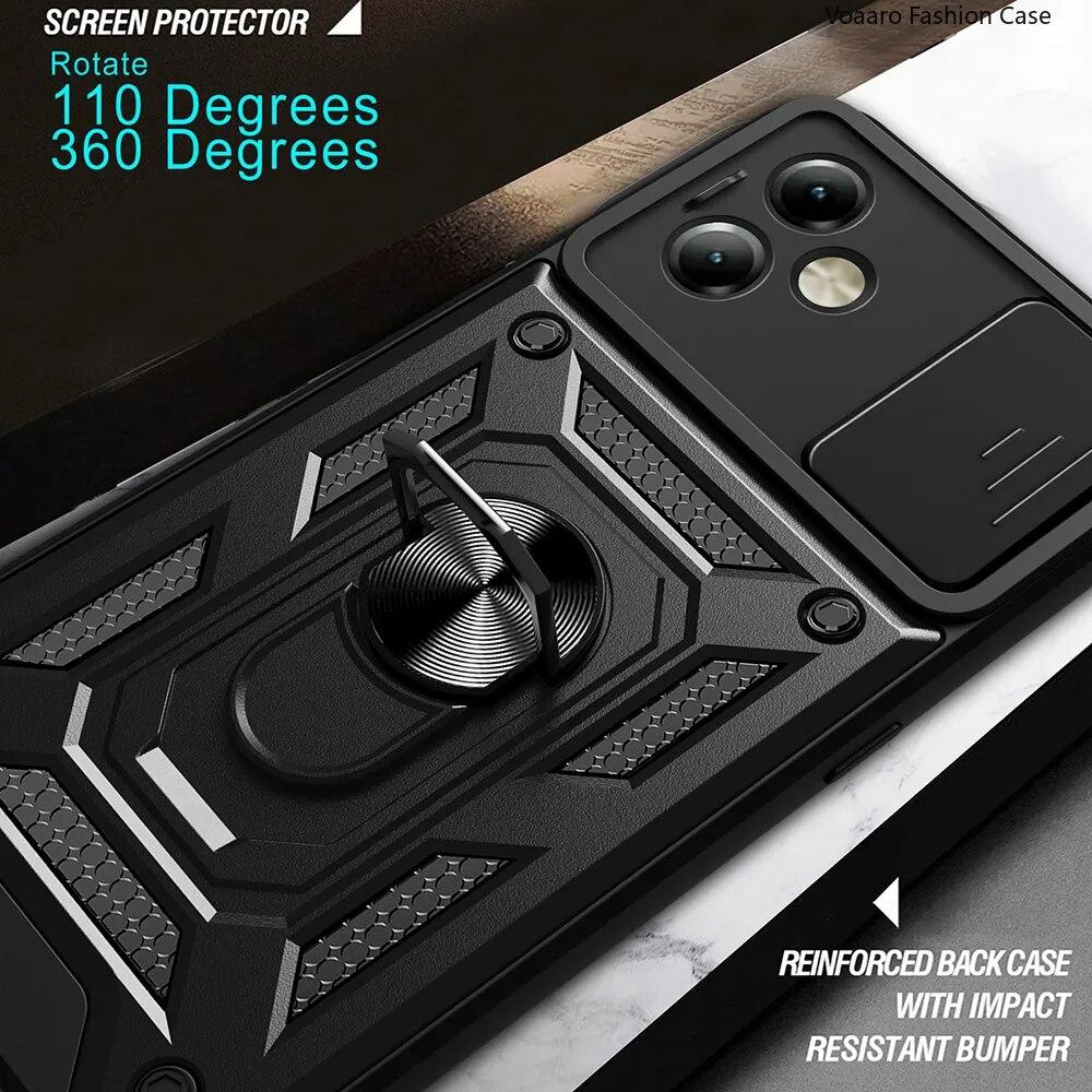 For Motorola Moto G14 4G G54 G84 5G Slide Lens Camera Protection Shockproof Armor Case for Moto Edge 40 Pro Neo 30 Ultra Magnetic Ring Holder Cover