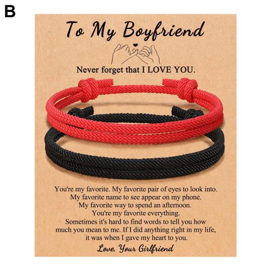 2Pcs Black White Adjustable Couple Rope Bracelet Handwoven Friendship Wristbands Birthday Gift