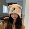 Autumn Winter Hat Women Bear Ear Protection Cap Plush Warm Knitted Wool Hat