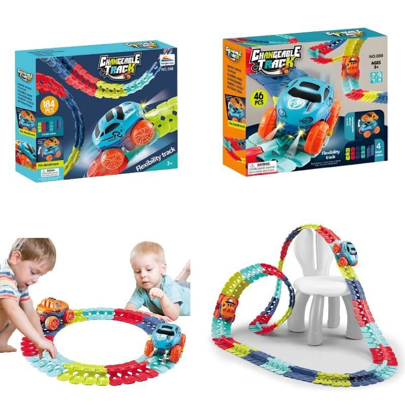 Захватывающий электрический трек для американских горок, бросающий вызов гравитации, с красочными огнями и магнитными элементами