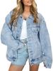 Womens Oversized Denim Jacket - Long Sleeve Button-Up Fashion Outerwear for Autumn