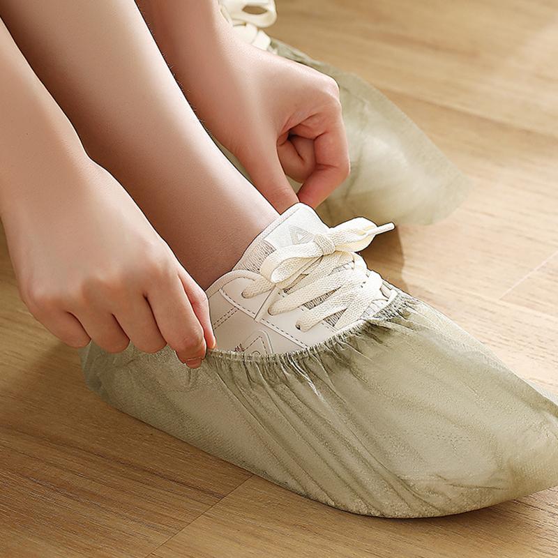 100pcs Nonwoven Shoe Cover Dustproof Thickened Plastic Cleaning Overshoes One Size Foot Cover For Home