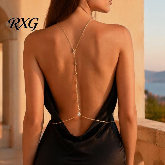 Adjustable Body Chain Rhinestone Waterdrop Back Chain, Bridal Wedding Backless Dress Backdrop Thin Waist Necklace, Sexy Jewelry for Women