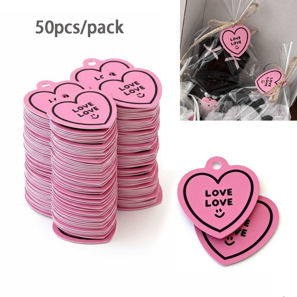 50pcs Heart Shaped Cards Valentine's Day Tags Hanging Decoration DIY Crafts Cake Decor Tag Pink Paper Packaging Decoration Tags