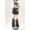 Used [New] [YEMOCILE] Harajuku Punk Leg Warmers Women's Distressed Belt Loose Socks Star Pattern Denim Leg Cover Y2K Landmine Gothic Ribbon Cute