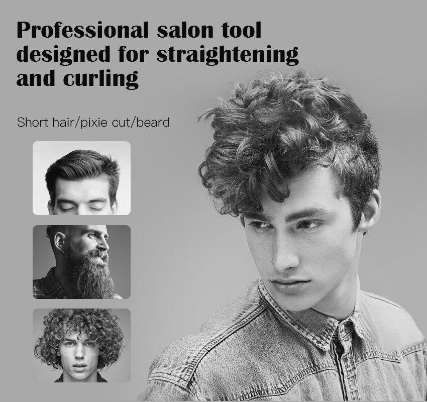 Выпрямитель для волос унисекс, утюжок для волос против ожогов, портативные выпрямляющие бигуди для коротких волос 2 в 1, утюжок для выпрямления бороды с защитой от вьющихся волос