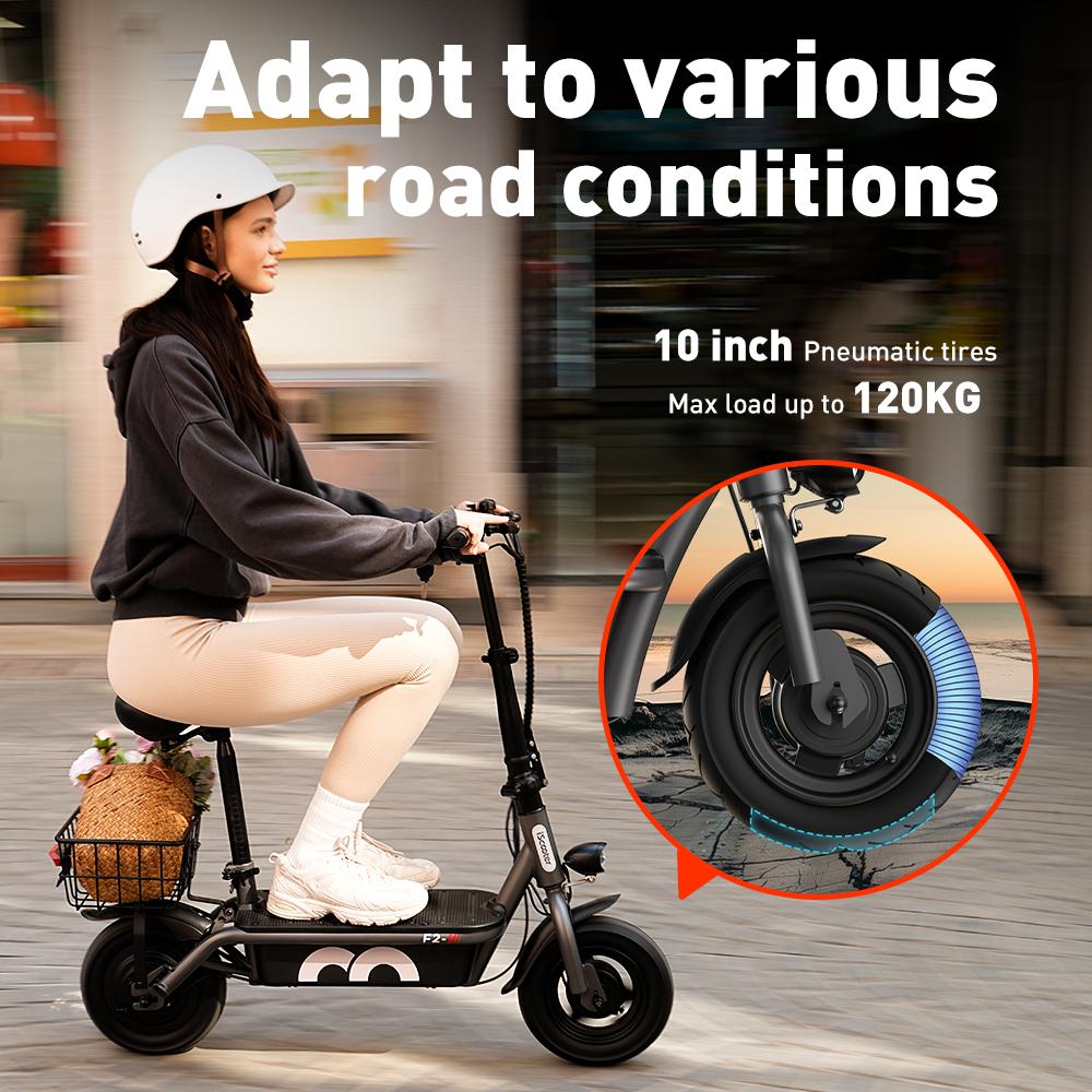 iScooter Electric Scooter F2 Adult Shopping Scooter 500W 30km/h Max Load 120KG 10 Inch Folding Light Weight with Seat and Basket