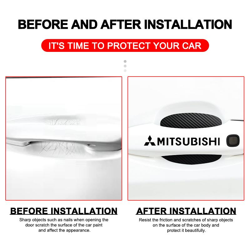 knpc3 Car Door Sticker Carbon Fiber Scratches Auto Handle Protection Film Emblem For Mitsubishi Lancer ASX Mirage Pajero Xpander