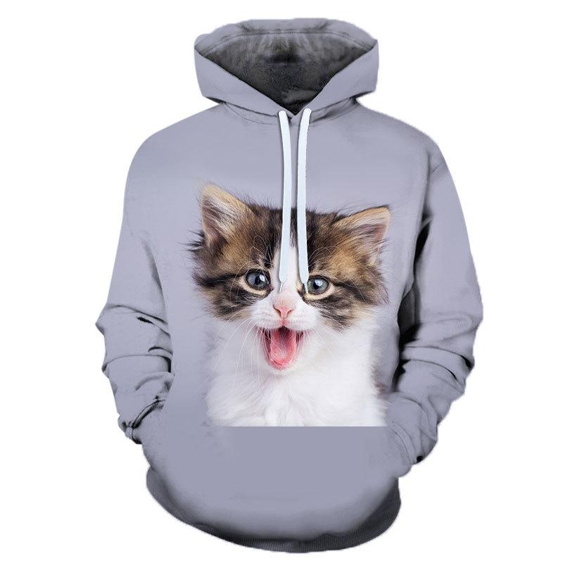 Новая мужская толстовка с капюшоном 3D Pet Cat Print Graphic Pullover Couple Sweatshirt Casual Fashion Womens Street Plus Size Sudaderas
