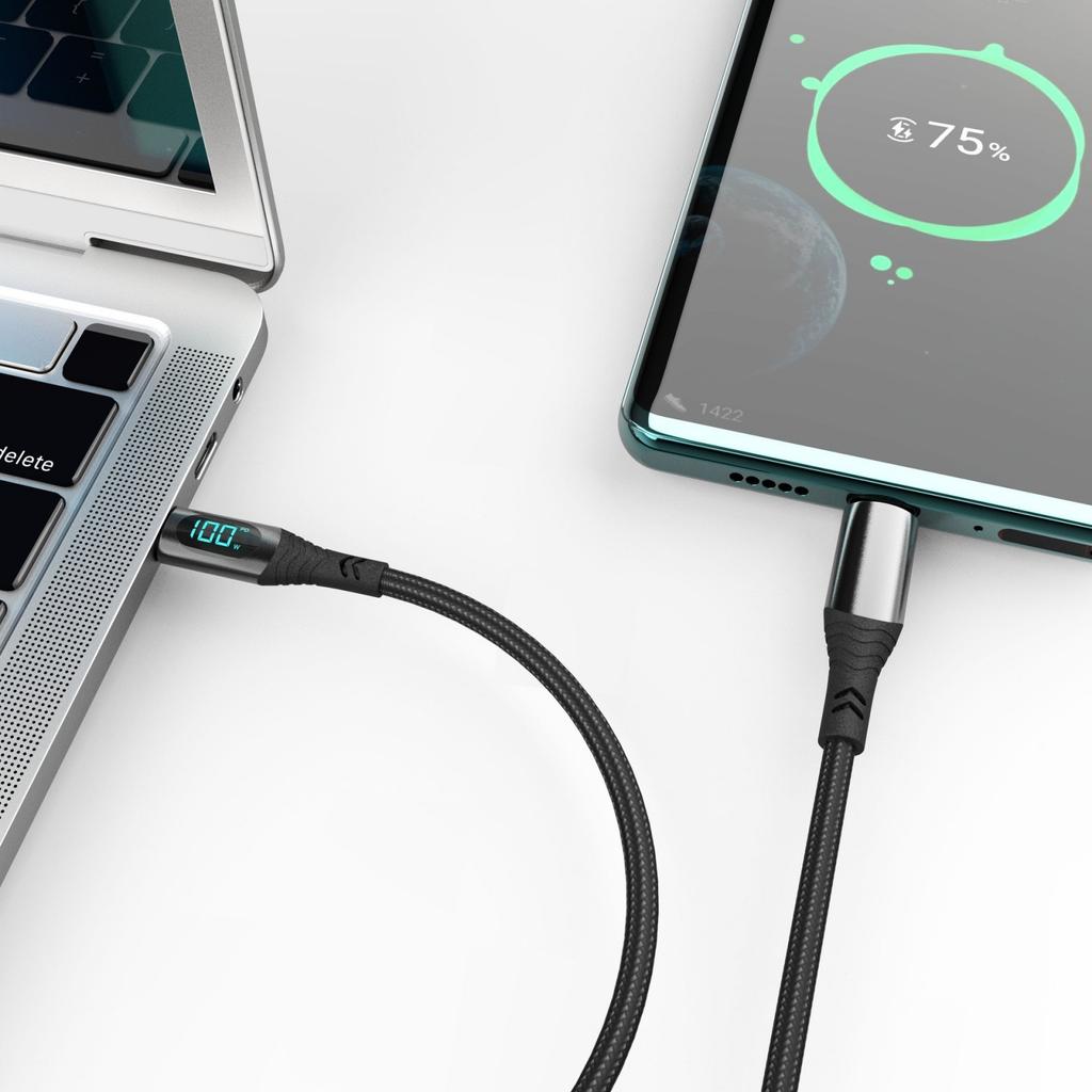 Кабель USB Type C - Type C мощностью 100 Вт с цифровым экраном, только для быстрой зарядки