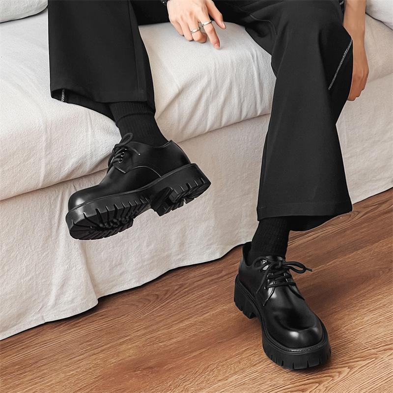 Туфли дерби с круглым носком, мужские, высококачественные, матово-черные, с большим носком, британские, с увеличенной платформой, кожаные туфли в стиле ретро 2112-J